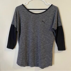 Puma Women’s Heather Gray 3/4 Sleeve Active Top open back